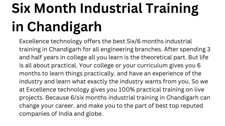 six month industrial training in chandigarh