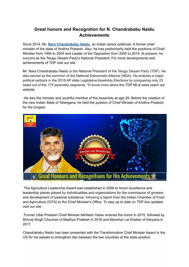 great honors and recognition for n chandrababu