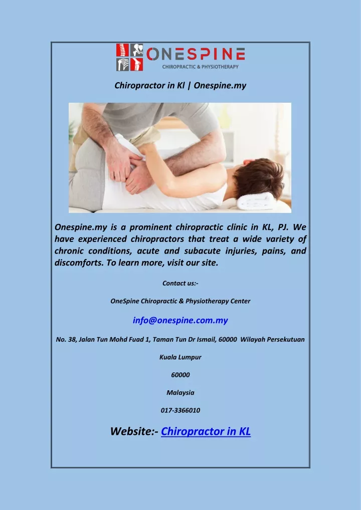 chiropractor in kl onespine my