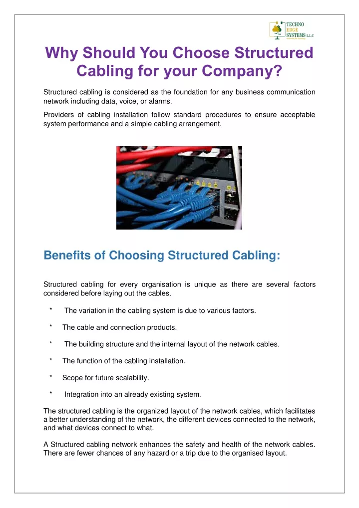 why should you choose structured cabling for your