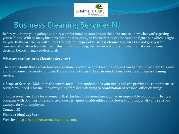 business cleaning services nj