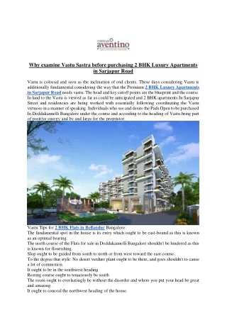 Why examine Vastu Sastra before purchasing 2 BHK Luxury Apartments in Sarjapur Road