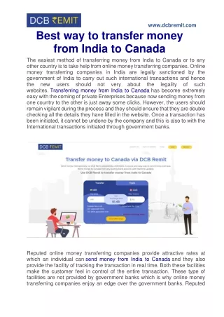Best way to transfer money from India to Canada