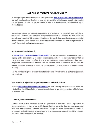 all about mutual fund advisory to accomplish your