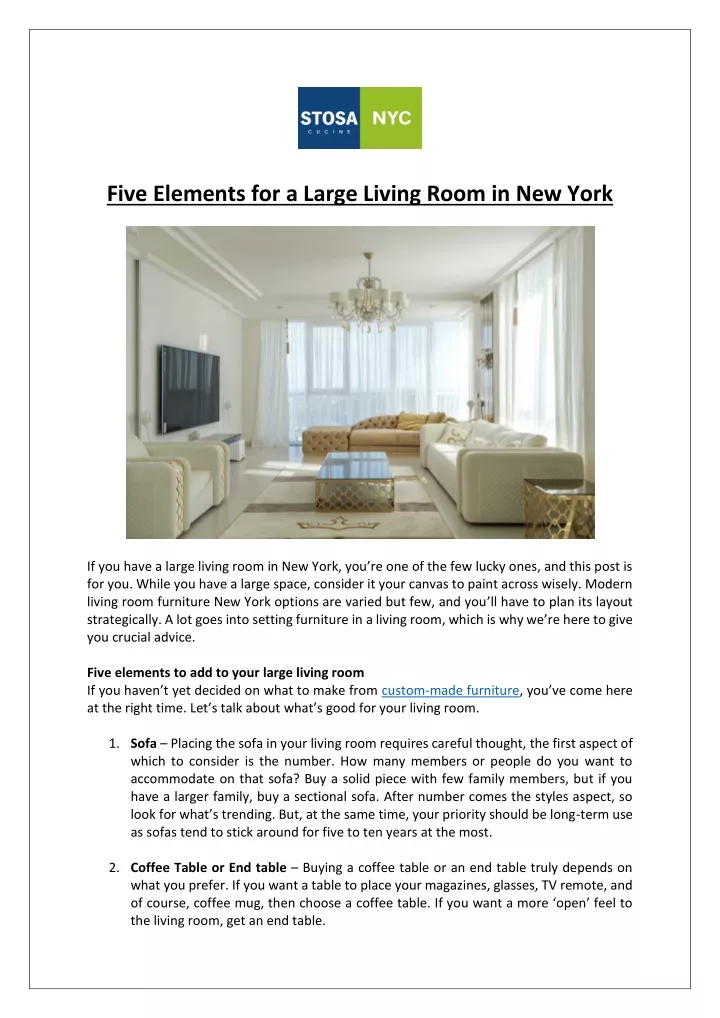 five elements for a large living room in new york