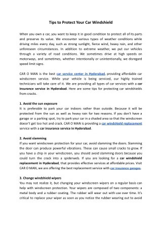 tips to protect your car windshield