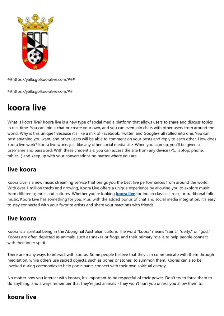 PPT Koora Live PowerPoint Presentation Free Download ID 11913772