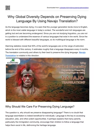 Dying Language By Using Navajo Translation