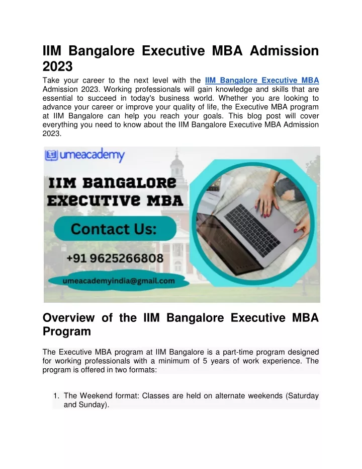 iim bangalore executive mba admission 2023 take