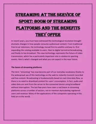Streaming at the service of sportBoom of streaming platforms and the benefits they offer