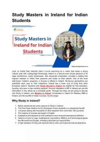 Study Masters in Ireland for Indian Students