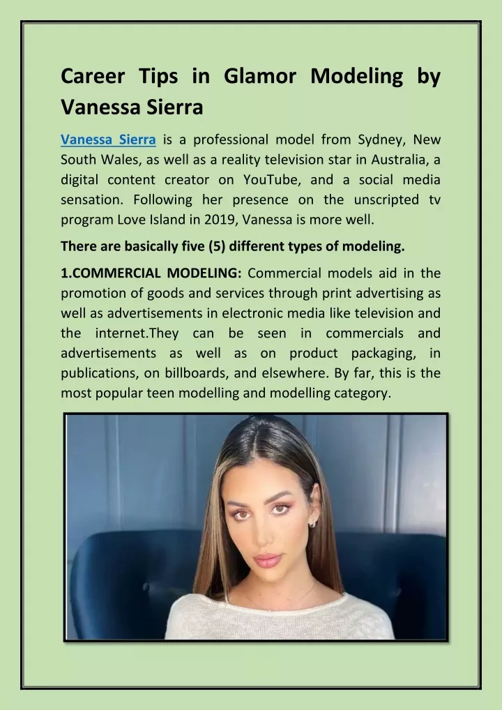 career tips in glamor modeling by vanessa sierra