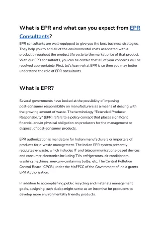 EPR Consultant for waste manegement