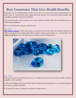 Best Gemstones That Give Health Benefits