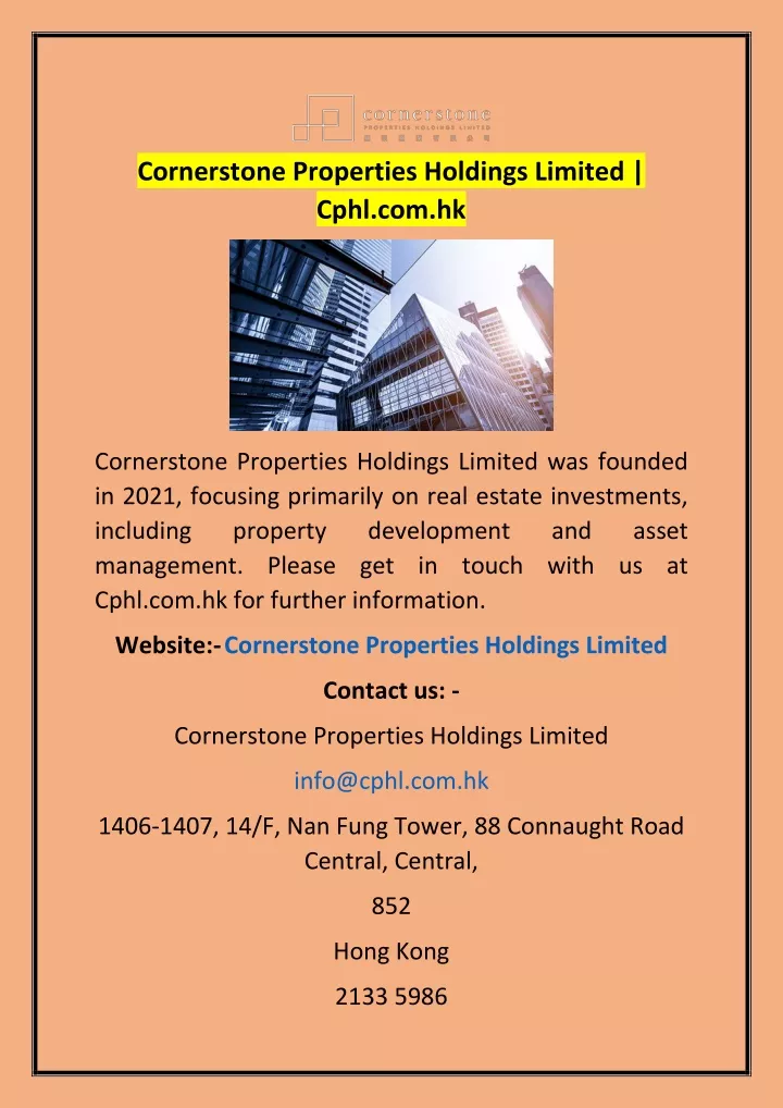 cornerstone properties holdings limited cphl
