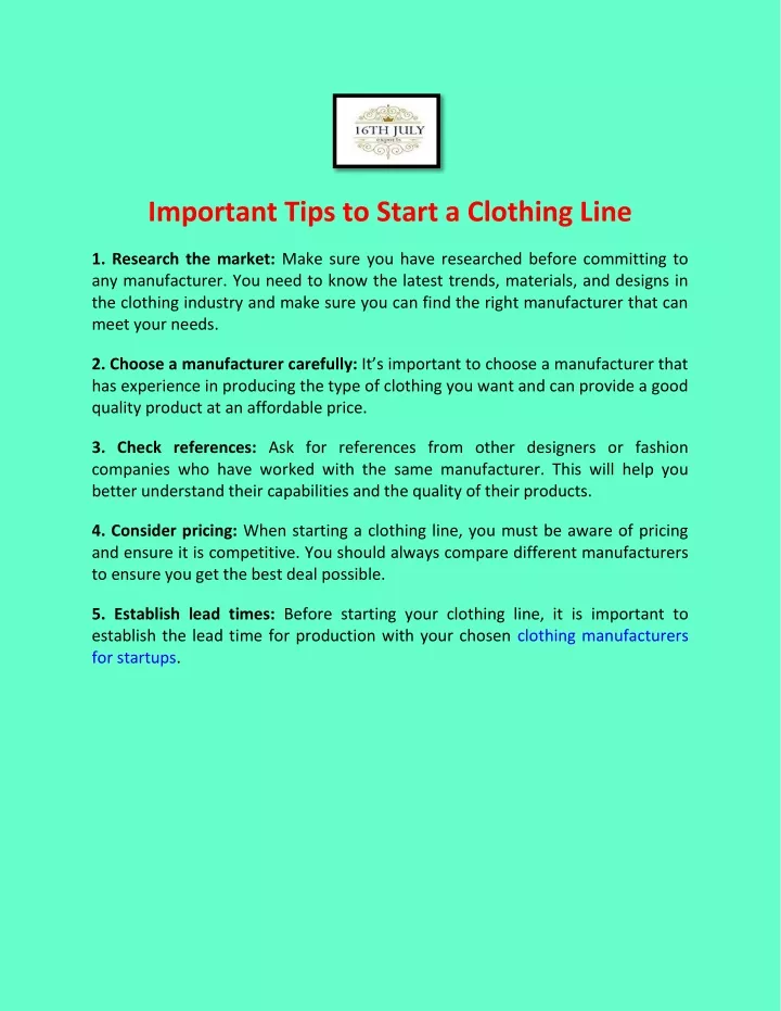 important tips to start a clothing line