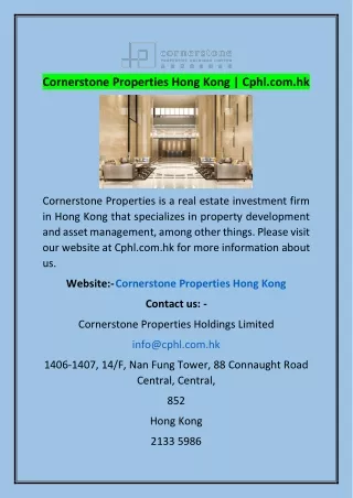 Cornerstone Properties Hong Kong | Cphl.com.hk