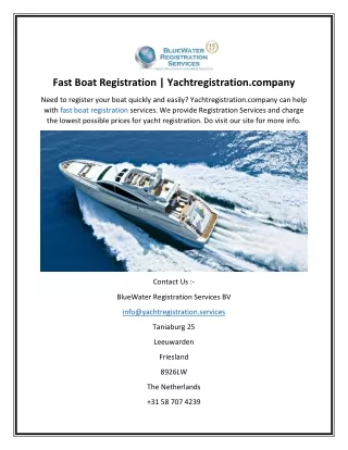 Fast Boat Registration  Yachtregistration.company