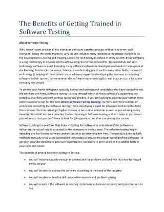 The Benefits of Getting Trained in Software Testing