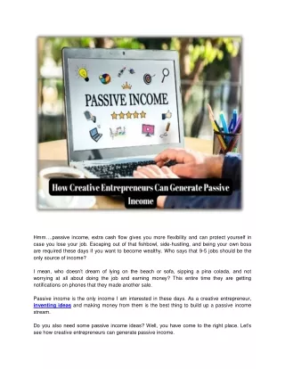 How Creative Entrepreneurs Can Generate Passive Income