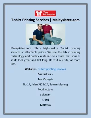 T-shirt Printing Services  Malaysiatee