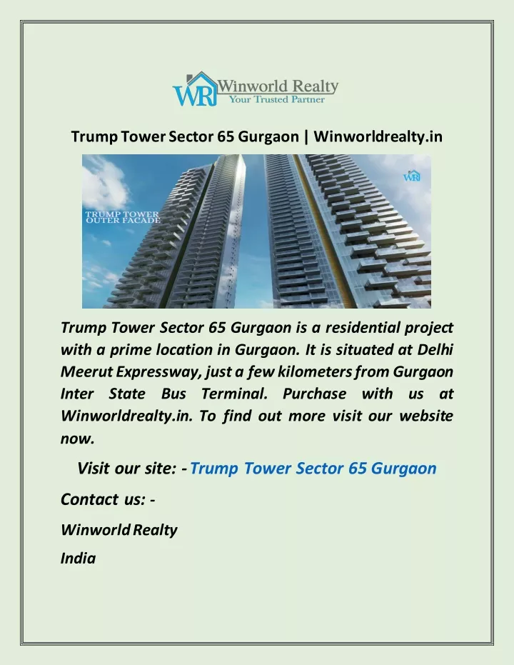 trump tower sector 65 gurgaon winworldrealty in