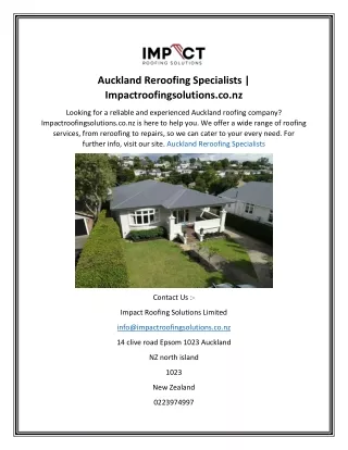 Auckland Reroofing Specialists  Impactroofingsolutions.co.nz