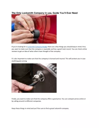 the only locksmith company in usa guide