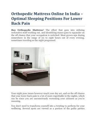 Orthopedic Mattress Online In India – Optimal Sleeping Positions For Lower Back Pain