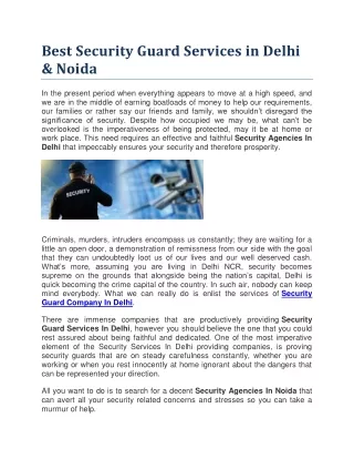 Best Security Guard Services in Delhi & Noida