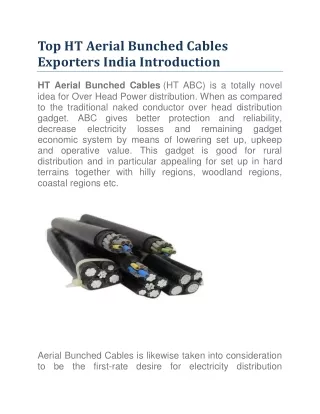 Top HT Aerial Bunched Cables Exporters India Introduction