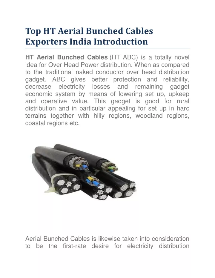 top ht aerial bunched cables exporters india