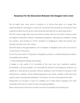 Reason(s) For the Disconnect Between the Designer And a User