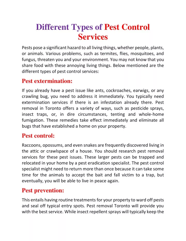 different types of pest control services