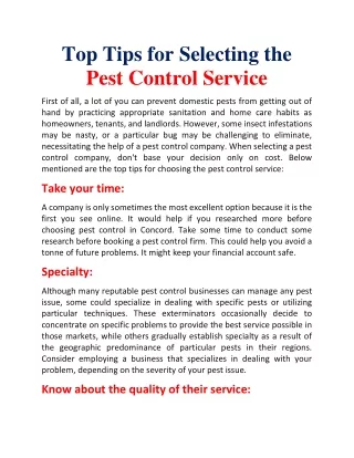 Top tips for selecting the pest control service
