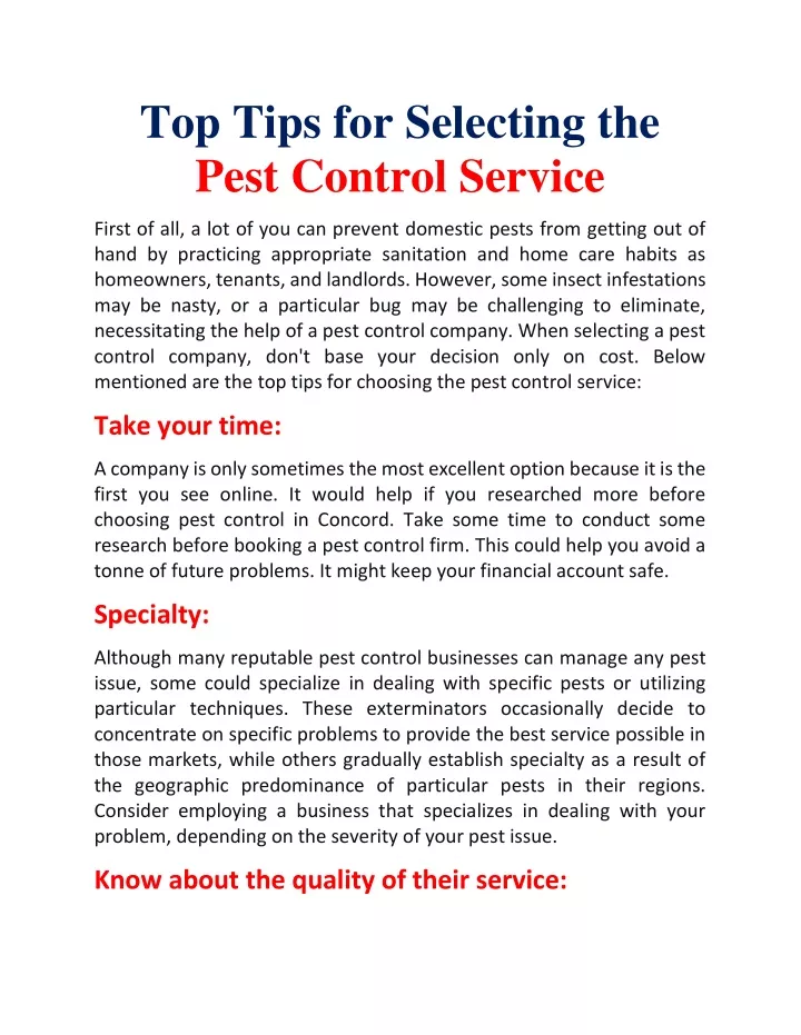top tips for selecting the pest control service