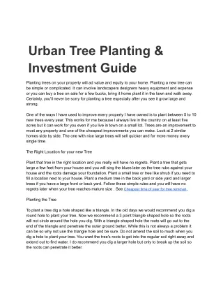 Urban Tree Planting _ Investment Guide