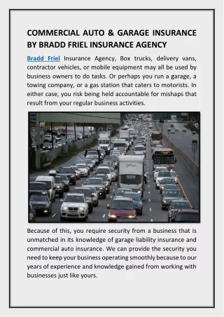 COMMERCIAL AUTO & GARAGE INSURANCE BY BRADD FRIEL INSURANCE AGENCY