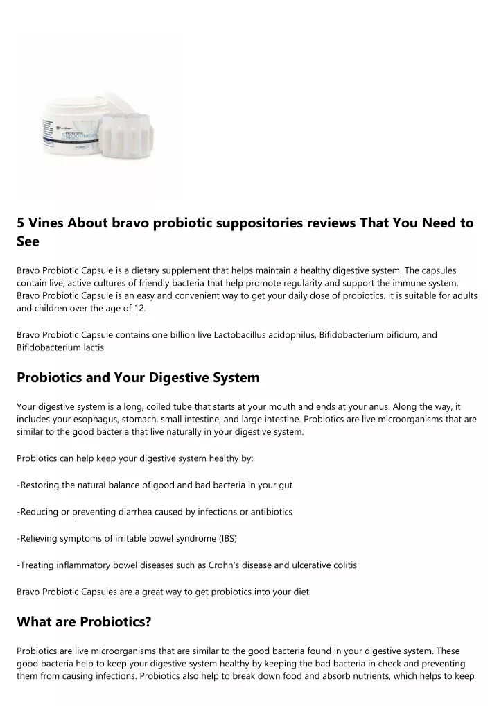 5 vines about bravo probiotic suppositories