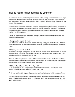 Tips to repair minor damage to your car