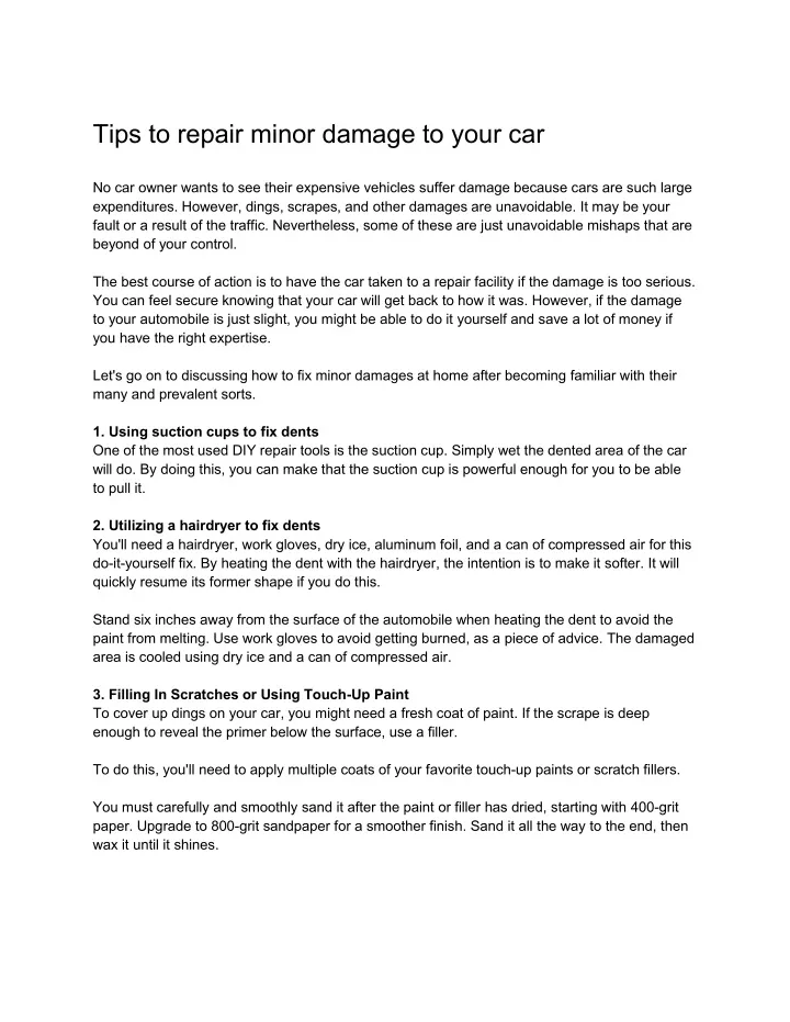 tips to repair minor damage to your car