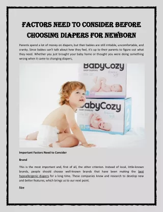 Factors Need to Consider Before Choosing Diapers for Newborn