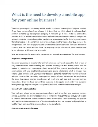What is the need to develop a mobile app for your online business