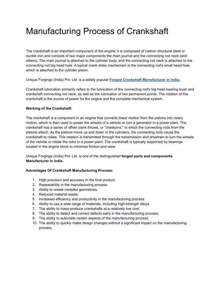 manufacturing process of crankshaft