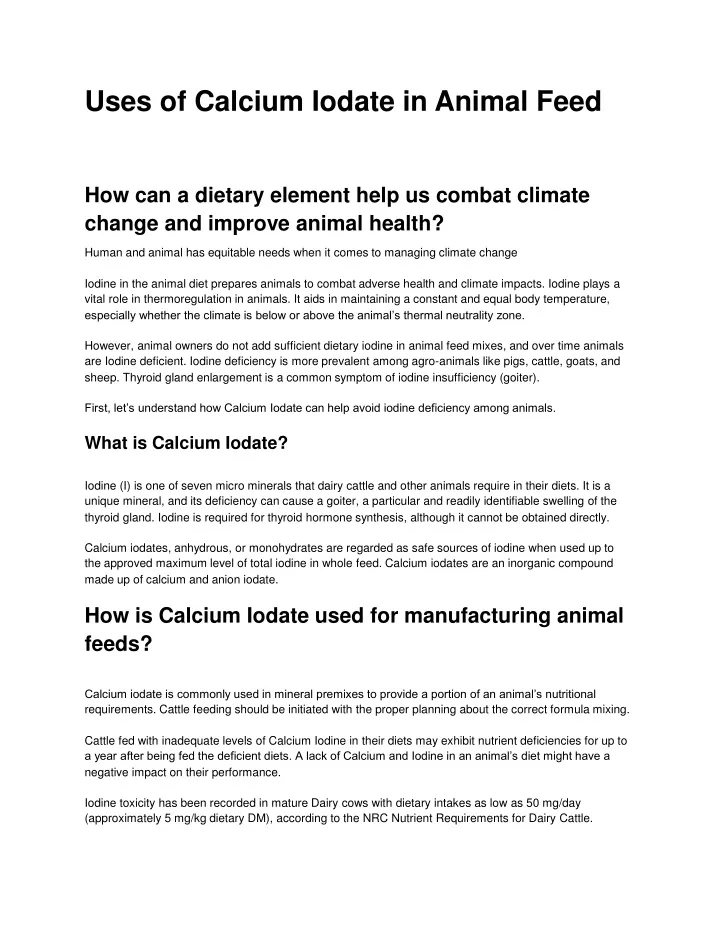 uses of calcium iodate in animal feed