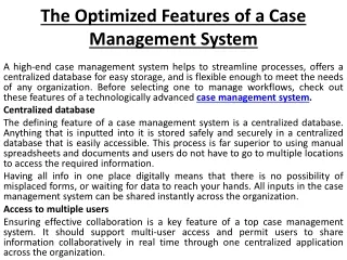 The Optimized Features of a Case Management System