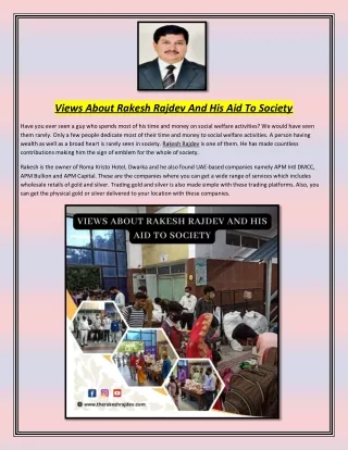 Views About Rakesh Rajdev And His Aid To Society