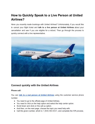 How do I speak to a Live Person at United Airlines