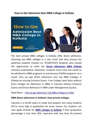 How to Get Admission Best MBA College in Kolkata