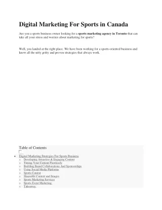 Digital Marketing For Sports in Canada